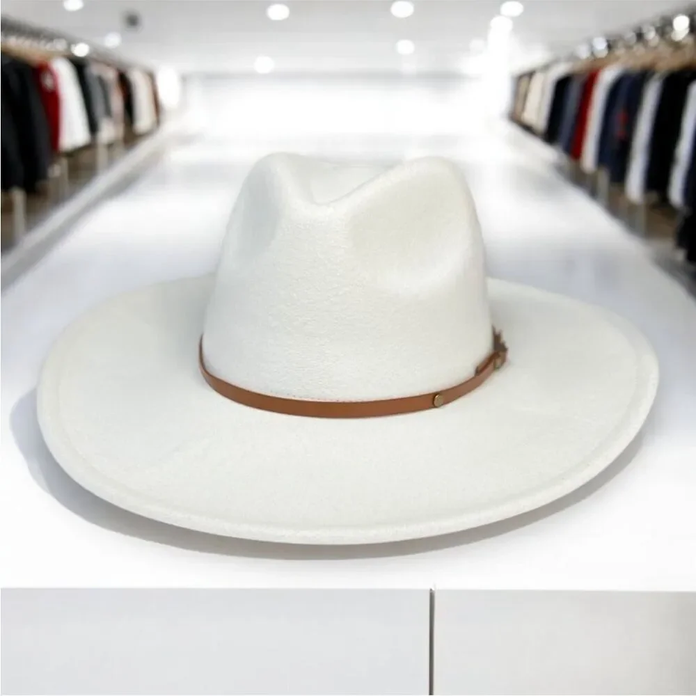 White Wide Brim Rancher Fedora Hat - NWT